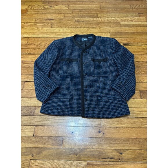 Liz Claiborne Jackets & Blazers - Liz Claiborne Lizwear Womens Blazer Jacket Sz 12 Blue Black Wool Blend Tweed VTG